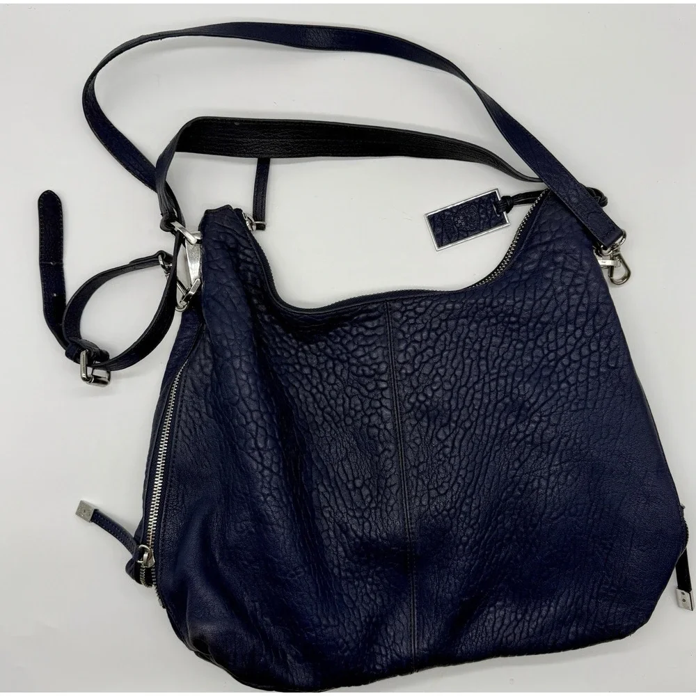 Vince Camuto Riley Hobo Bag Peacoat Blue Bubble Lamb Leather Shoulder Crossbody